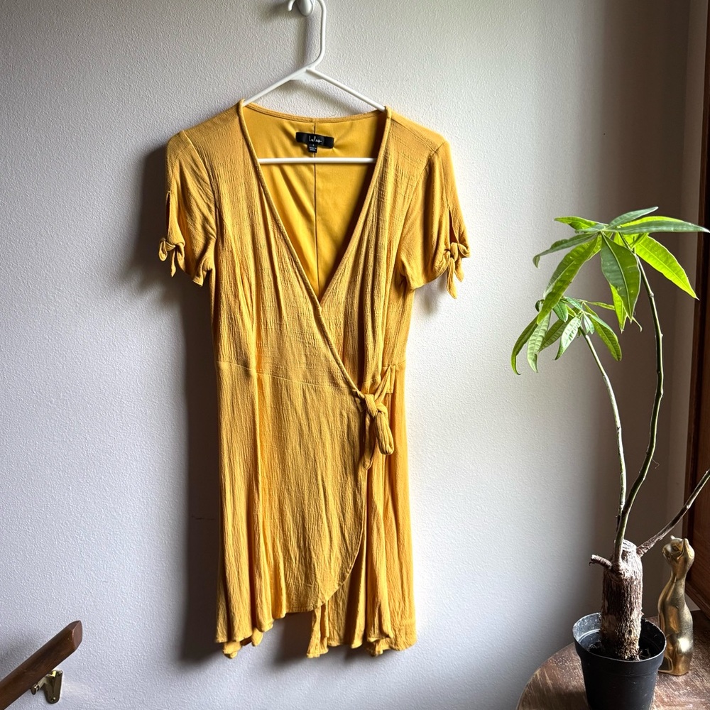 Lulu’s My Philosophy Golden Yellow Wrap Dress